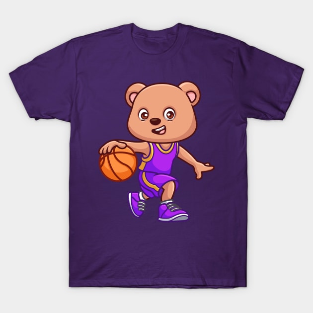 Basketball Bear Cute Cartoon T-Shirt by GumregaStd